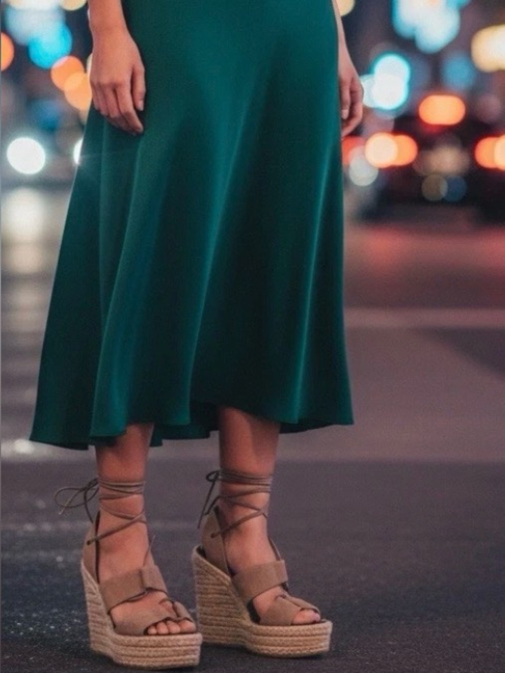 Saint Laurent Beige Suede Espadrille Lace-Up Wedges
